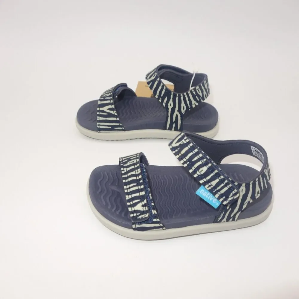 NEW NATIVE Charley Gray Blue Zebra Sandals Hook & Loop Little Kids Toddlers C4